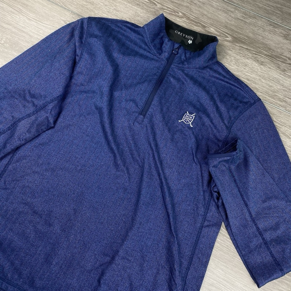 Greyson Mens 1/4 Zip Golf Pullover Blue‎ Herringbone Large